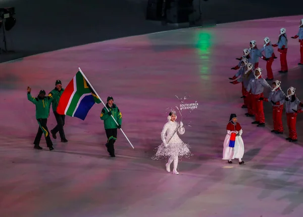Pyeongchang Jižní Korea February 2018 Jihoafrický Olympijský Tým Vstoupil Slavnostní — Stock fotografie