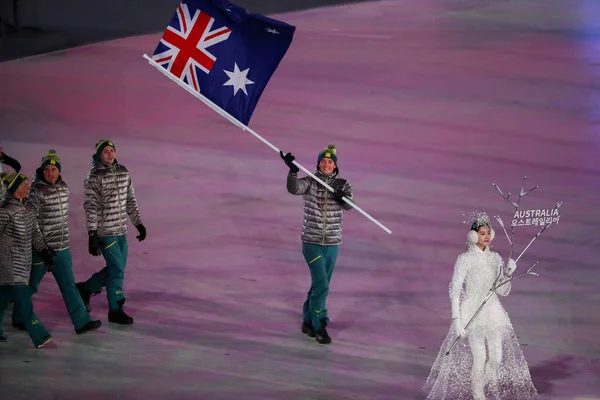 Pyeongchang South Korea Luty 2018 Australijska Drużyna Olimpijska Maszerowała Ceremonię — Zdjęcie stockowe