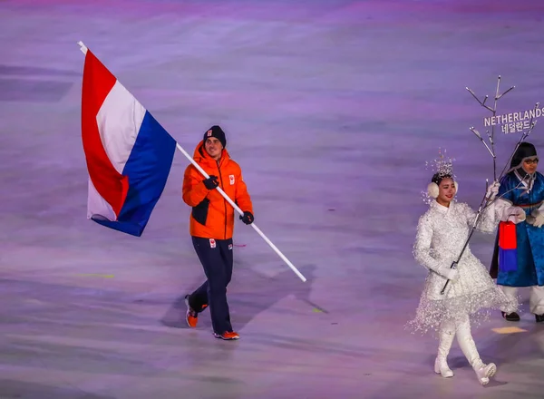 Pyeongchang Jižní Korea February 2018 Nizozemský Olympijský Tým Vstoupil Slavnostní — Stock fotografie
