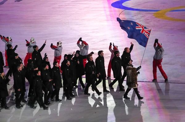 Pyeongchang South Korea 2018 Február Olimpiai Csapat Zéland Bevonult Pyeongchang — Stock Fotó