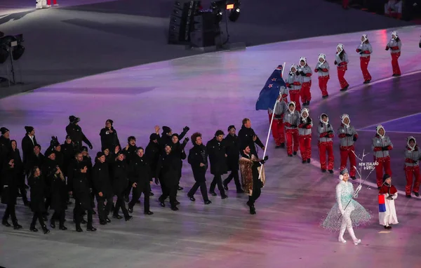 Pyeongchang Jižní Korea February 2018 Olympijský Tým Nový Zéland Vstoupil — Stock fotografie