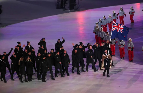 Pyeongchang Jižní Korea February 2018 Olympijský Tým Nový Zéland Vstoupil — Stock fotografie