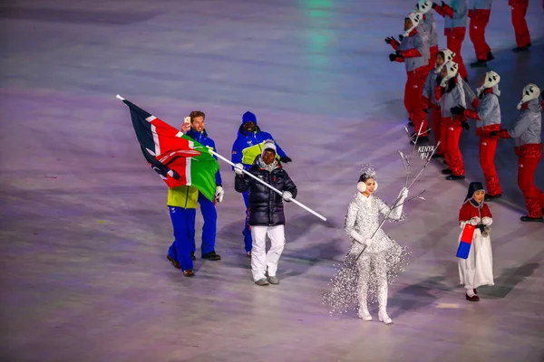 Pyeongchang Jižní Korea February 2018 Olympijský Tým Keňa Vpochodovala Slavnostní — Stock fotografie