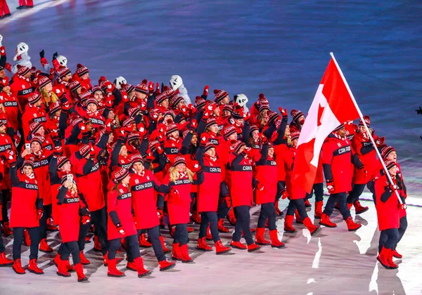 Pyeongchang Südkorea Februar 2018 Die Kanadische Olympiamannschaft Marschierte Zur Eröffnungsfeier — Stockfoto
