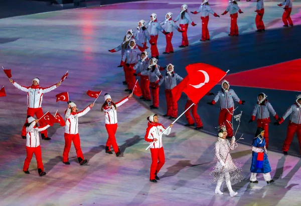 Pyeongchang Südkorea Februar 2018 Die Türkische Olympiamannschaft Marschierte Zur Eröffnungsfeier — Stockfoto