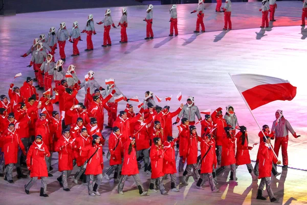 Pyeongchang South Korea Luty 2018 Drużyna Olimpijska Polska Maszerowała Ceremonię — Zdjęcie stockowe