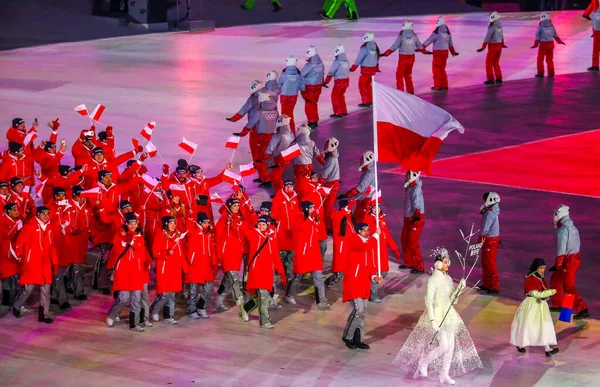 Pyeongchang Jižní Korea February 2018 Olympijský Tým Polsko Vstoupilo Slavnostní — Stock fotografie