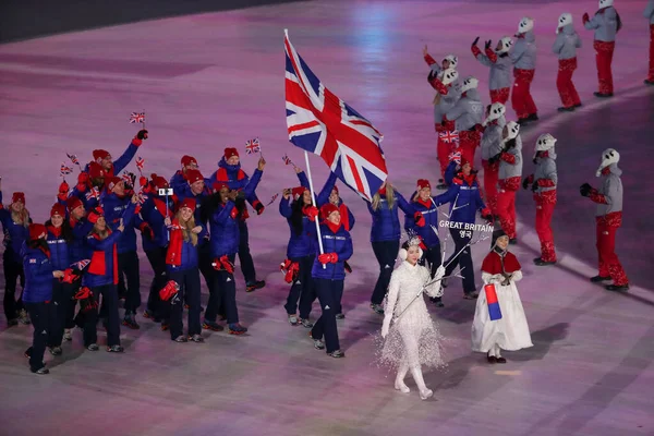 Pyeongchang South Korea 2018 Február Olimpiai Csapat Nagy Britannia Bevonult — Stock Fotó