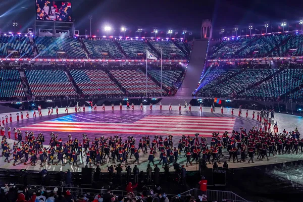 Pyeongchang South Korea Luty 2018 Drużyna Olimpijska Stany Zjednoczone Maszerowała — Zdjęcie stockowe