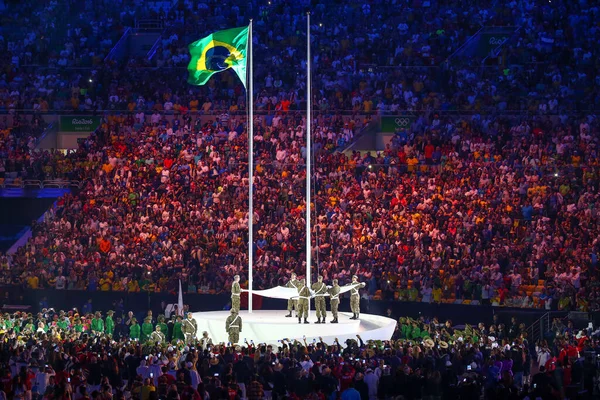 Рио Жанейро Бразил Августа 2016 Года Олимпийский Флаг Олимпийском Стадионе — стоковое фото