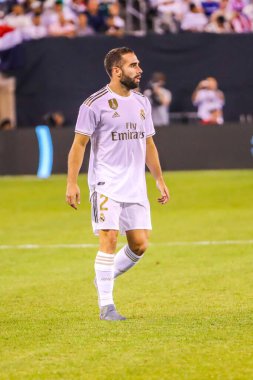 East Rutherford, Nj - 26 Temmuz 2019: Real Madrid'den Dani Carvajal, Metlife stadyumunda düzenlenen 2019 Uluslararası Şampiyonlar Kupası'nda Atletico de Madrid ile oynanan maçta #2. Real Madrid 3-7 kaybetti