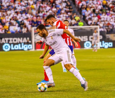 Doğu RUTHERFORD, NJ - 26 Temmuz 2019: MetLife Stadyumu 'nda oynanan 2019 Uluslararası Şampiyonlar Kupası' nda Atletico de Madrid ile oynanan maçta Real Madrid 'in 50. Real Madrid 3-7 yenildi