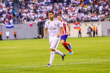 Doğu RUTHERFORD, NJ - 26 Temmuz 2019: MetLife Stadyumu 'nda oynanan 2019 Uluslararası Şampiyonlar Kupası' nda Atletico de Madrid ile oynanan maçta Real Madrid 'in 50. Real Madrid 3-7 yenildi
