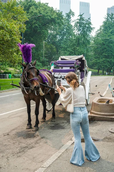 ニューヨーク 2021年7月20日 マンハッタンの59丁目にあるセントラルパーク近くの馬車 馬車は公園の美しさを体験する素晴らしい方法です — ストック写真