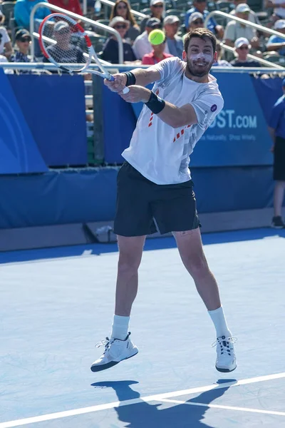 デレイビーチ フロリダ州 2022年2月18日 フロリダ州デレイビーチオープントーナメントでの彼の準々決勝戦中に行動中の英国のプロテニス選手キャメロン ノリー — ストック写真