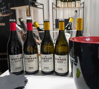 NEW YORK - 10 Mart 2022: Slovenya şarapları Manhattan 'da 2022 Vinexpo New York sırasında sunuldu. Vinexpo şarap profesyonelleri için en büyük sergilerden biridir.