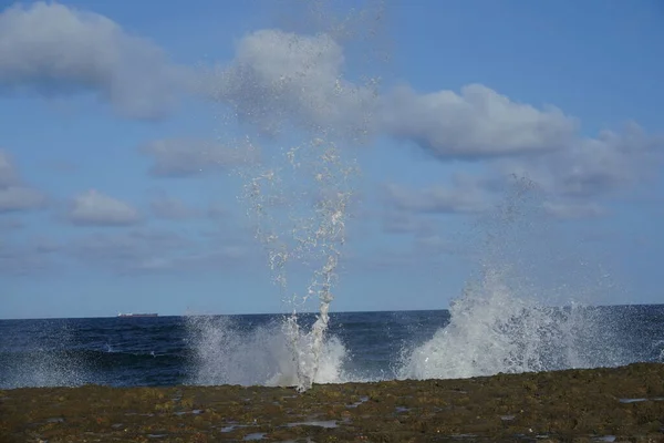 Le Souffleur or a Natural Geyser at Reunion Island Stock Image