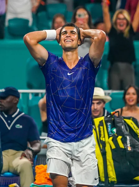 Miami Gardens Florida April 2022 Tennisprofi Carlos Alcaraz Aus Spanien — Stockfoto