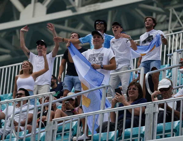 Миами Гарденс Флорида Марта 2022 Года Аргентинские Теннисные Болельщики Поддерживают — стоковое фото