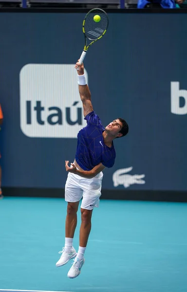 Miami Gardens Florida Aprile 2022 Tennista Spagnolo Carlos Alcaraz Azione — Foto Stock