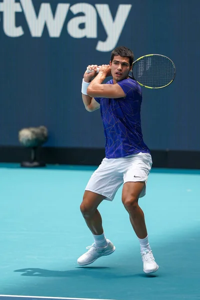 Miami Gardens Florida April 2022 Professionell Tennisspelare Carlos Alcaraz Spanien — Stockfoto