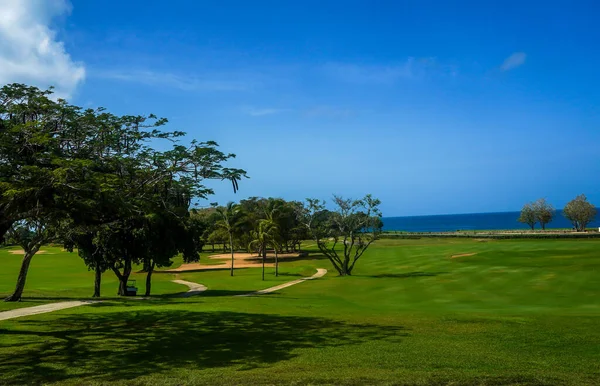 Famous Teeth of the Dog Golf Course of Casa de Campo design by Pete Dye. Scenic 18-hole golf course, including only in the world seven seaside holes