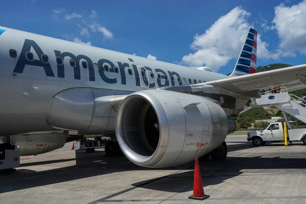 Thomas Virgin Islands Kwiecień 2022 American Airlines Airbus 319 Pasie — Zdjęcie stockowe