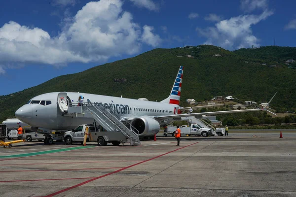 Thomas Virgin Islands April 2022 American Airlines Airbus 319 Tarmac — ストック写真