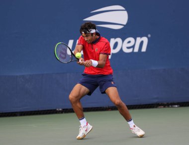 NEW YORK - 11 Eylül 2021 ABD Açık Erkekler Erkekler Şampiyonu Daniel Rincon, New York 'taki Billie Jean King Ulusal Tenis Merkezi' nde oynanan final maçında