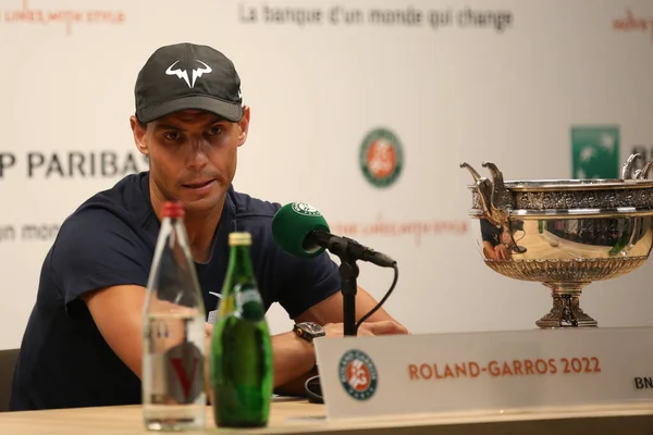 Paris Frankrike Juni 2022 2022 Roland Garros Mästare Rafael Nadal — Stockfoto