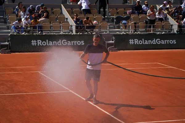 París Francia Junio 2022 Equipo Preparación Mantenimiento Court Philippe Chatrier — Foto de Stock