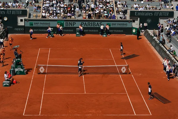 Parigi Francia Maggio 2022 Gruppo Preparazione Manutenzione Court Philippe Chatrier — Foto Stock