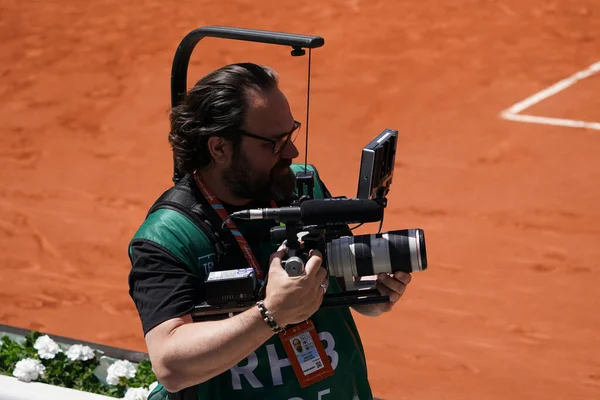 Parijs Frankrijk Juni 2022 Amazon Televisie Cameramensen Zenden Uit Vanuit — Stockfoto