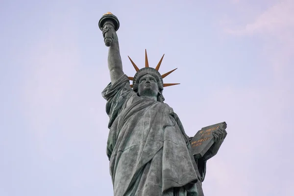 Statue Liberty Ile Aux Cygnes River Seine Paris Grandest Replica — Stock Photo, Image