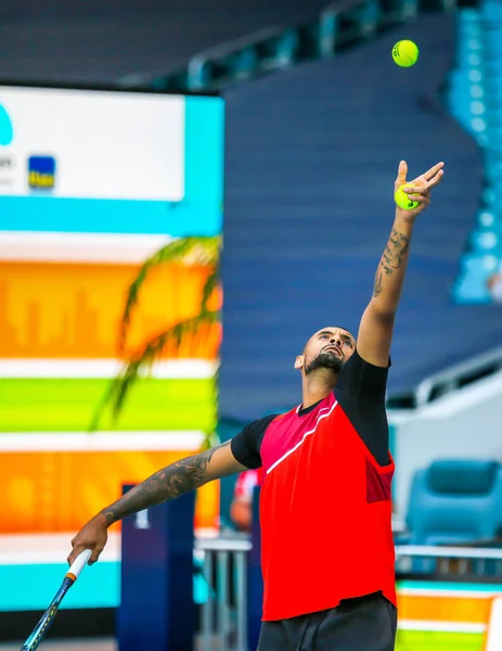 Miami Gardens Florida 2022年3月27日 澳大利亚职业网球选手尼克 雷诺吉乌斯在佛罗里达州迈阿密花园硬岩体育场举行的2022年迈阿密公开赛上的32场比赛 — 图库照片