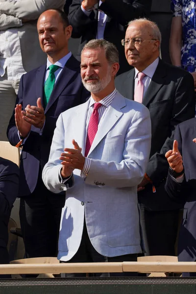 2022年6月5日 西班牙国王费利佩六世出席了2022年在法国巴黎举行的拉菲尔 纳达尔和卡斯帕 鲁德之间的男子决赛 — 图库照片