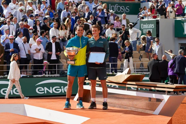 Paris Frankreich Juni 2022 Roland Garros Champion Rafael Nadal Und — Stockfoto