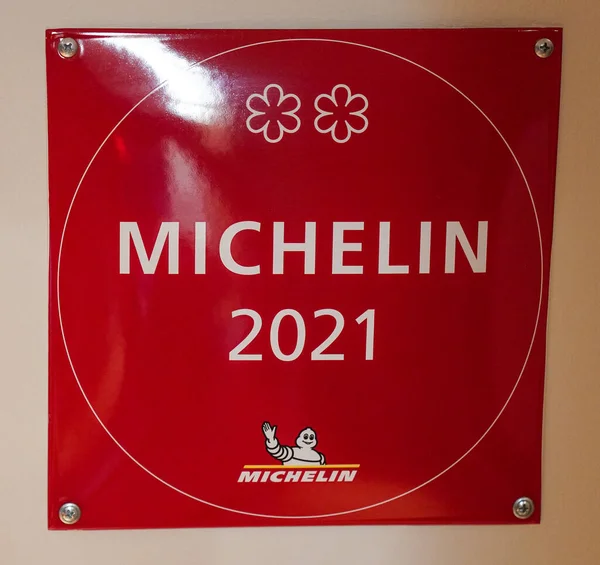 New York Června 2022 Dvouhvězdičkový Michelin Vodicí Štítek Restauraci Two — Stock fotografie