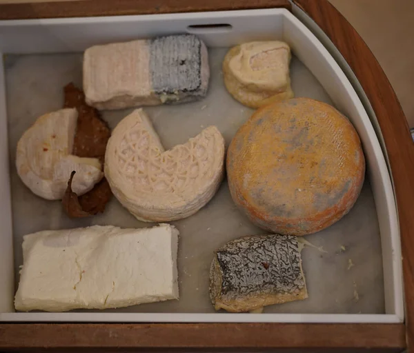 Various Types Cheese Gourmet French Restaurant — Stok fotoğraf