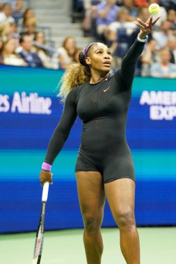NEW YORK - AUGUST 26, 2019: Grand Slam champion Serena Williams of United States in action during 2019 US Open semi-final match against Elina Svitolina at Billie Jean King National Tennis Center 