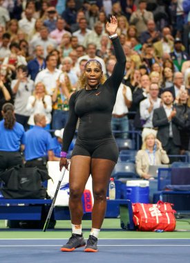 NEW YORK - SEPTEMBER 5, 2019: Grand Slam champion Serena Williams of United States celebrates victory after 2019 US Open semi-final match against Elina Svitolina at Billie Jean King National Tennis Center 