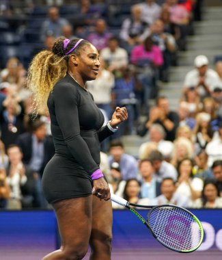 NEW YORK - SEPTEMBER 5, 2019: Grand Slam champion Serena Williams of United States celebrates victory after 2019 US Open semi-final match against Elina Svitolina at Billie Jean King National Tennis Center 