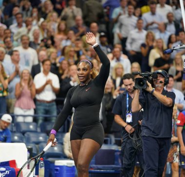 NEW YORK - SEPTEMBER 5, 2019: Grand Slam champion Serena Williams of United States celebrates victory after 2019 US Open semi-final match against Elina Svitolina at Billie Jean King National Tennis Center 