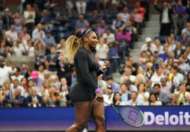 NEW YORK - SEPTEMBER 5, 2019: Grand Slam champion Serena Williams of United States celebrates victory after 2019 US Open semi-final match against Elina Svitolina at Billie Jean King National Tennis Center 