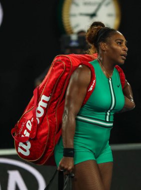 MELBOURNE, AUSTRALIA - JANUARY 21, 2019: 23-time Grand Slam Champion Serena Williams of United States leaving court after her round of 16 match against Simona Halep at 2019 Australian Open in Melbourne Park