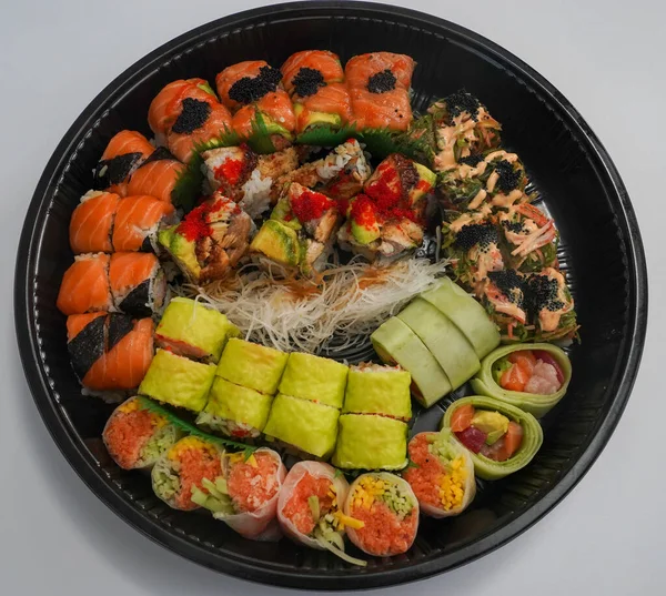 Sushi Roll Nigiri Wooden Plate — ストック写真