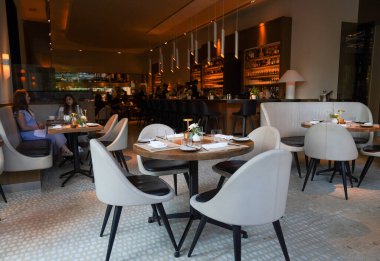 NEW YORK - AUGUST 20, 2022: Nougatine at Jean-Georges restaurant in New York. Jean-Georges is a Two Michelin Stars restaurant by French chef Jean-Georges Vongerichten in Manhattan