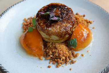 Foie Gras Terrine Brulee with Glazed Apricots and Almonds 