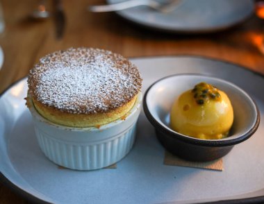  Passion Fruit Souffle with Passion Fruit Sorbet