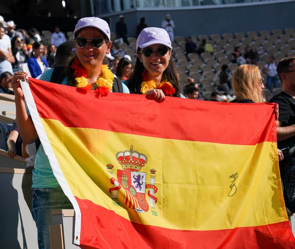 Paris France June 2022 Spanish Tennis Fan Supports Grand Slam — стоковое фото